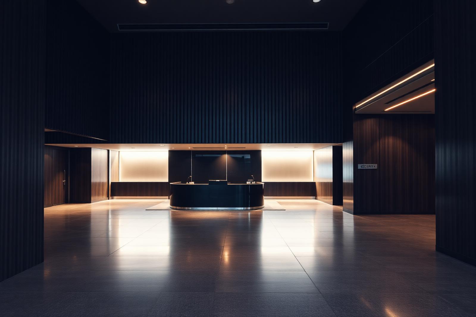 Modern corporate lobby with security desk